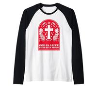Dieu est Vivant, vive Jésus (Graphique croisé) Manche Raglan