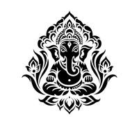 dieu hindou Ganesh avec tête d'éléphant et motif de lotus Stickers muraux en vinyle 42x46.1cm Étanche Noir