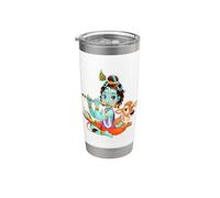 Dieu hindou Shri Krishna avec une vache et un oiseau Gobelet isotherme en acier inoxydable double paroi