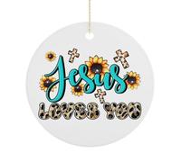 Dieu Loves You Décoration pour sapin de Noël, verset biblique amusant à suspendre en céramique, décoration de fête d'hiver, cadeaux de Noël, cercle de 7,5 cm