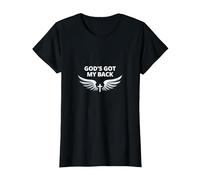 Dieu me soutient : Faithful Angelic Wings Cross T-Shirt, Femme, Noir, L