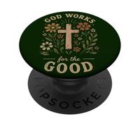Dieu Travaille pour la Bonne Foi chrétienne Cross Flowers PopSockets PopGrip Adhésif