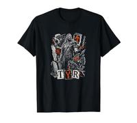 Dieu Viking TYR Battle Warrior Wolves Runes T-Shirt Graphique avec Valeur, Homme, Noir, S
