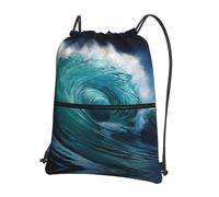 DIEzig Beau sac à dos à bandoulière réglable imprimé vagues de l'océan, sac pliable avec cordon de serrage avec fermeture éclair pour l'aventure du w nd