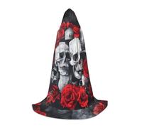 DIEzig Cape à capuche avec tête de mort et rose rouge pour adolescents, gothique, fantaisie, médiévale, cosplay, longue cape