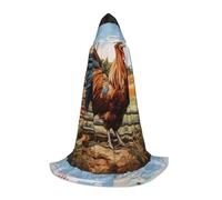 DIEzig Cape longue à capuche Coq sur bois dans les terres agricoles pour adolescents gothique fantaisie médiévale Cosplay Costume longue cape