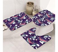 DIEzig Ensemble de tapis de salle de bain antidérapants en flanelle avec impression baleine, trois formes
