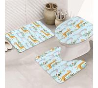 DIEzig Ensemble de tapis de salle de bain antidérapants en flanelle avec imprimé girafe et fleurs, comprend trois formes