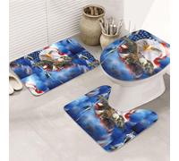 DIEzig Ensemble de tapis de salle de bain antidérapants en flanelle pour salle de bain avec motif drapeau des États-Unis, trois formes