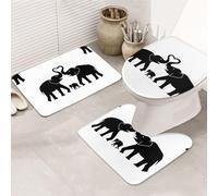 DIEzig Ensemble de tapis de salle de bain antidérapants en flanelle pour salle de bain avec motif éléphant et jeune éléphant, comprend trois formes