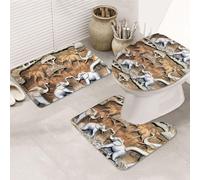 DIEzig Ensemble de tapis de salle de bain avec impression d'éléphants naturels, ensemble de tapis antidérapants en flanelle pour salle de bain invités, comprend trois formes