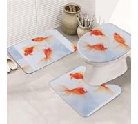 DIEzig Ensemble de tapis de salle de bain en flanelle antidérapant pour salle de bain Motif poissons rouges