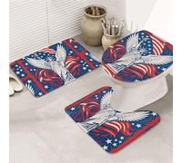 DIEzig Ensemble de tapis de salle de bain Liberty Statue avec impression américaine, ensemble de tapis antidérapants en flanelle pour salle de bain invités, comprend trois formes
