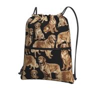 DIEzig Golden Retrievers Sac à dos à bandoulière réglable, sac pliable avec cordon de serrage avec fermeture éclair pour w nd aventure