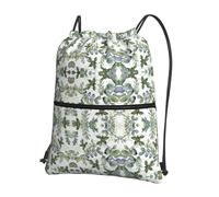 DIEzig Sac à dos à bandoulière réglable avec imprimé feuilles d'eucalyptus vertes, sac pliable avec cordon de serrage avec fermeture éclair pour w nd aventure