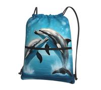 DIEzig Sac à dos pliable avec cordon de serrage et fermeture éclair imprimé dauphins amoureux pour w nd aventure