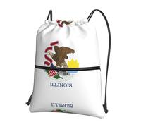 DIEzig Sac à dos pliable avec cordon de serrage et fermeture éclair imprimé drapeau de l'État de l'Illinois