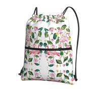DIEzig Sac à dos pliable avec cordon de serrage et fermeture éclair - Motif flamant rose et feuilles rondes