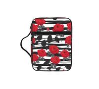 DIEzig Sac de rangement multi-poches pour livre tablette et stylo Motif fleurs rouges et roses