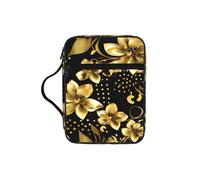 DIEzig Sac de rangement polyvalent avec plusieurs poches pour livres, tablettes et stylos Motif fleurs noires et dorées