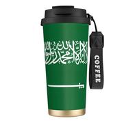 DIEzig Tasse à café avec drapeau de l'Arabie Saoudite en acier inoxydable isotherme avec couvercle à rabat pour la maison, le bureau, les voyages