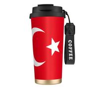 DIEzig Tasse à café drapeau de la Turquie en acier inoxydable isotherme avec couvercle à rabat pour la maison, le bureau, les voyages