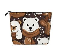 DIEzig Trousse de maquillage portable en faux chanvre avec ours marron et ours blanc, organiseur de voyage pour femme, grande capacité, pochette zippée