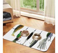 Différents types d'appâts de pêche imprimés tapis d'alimentation en cuir PU pour chiens chats tapis de nourriture pour animaux de compagnie tapis absorbant antidérapant en caoutchouc