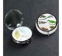 Différents types de piluliers en forme de lézard avec miroir - 3 compartiments décoratifs - Pour sac à main ou poche - Petit pilulier rond - En métal - Pour médicaments et vitamines - Cadeau de voyage