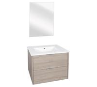 Differnz Bolo Ensemble meuble de salle de bains 61x50x46cm panneau FSC MFC / Céramique blanche chêne clair mat 36.012.16