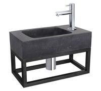 Differnz Bombai kit lave-mains - 40x22x9cm - Rectangulaire - 1 trou de robinet - Robinet chromé droit - avec cadre noir - Pierre naturelle noire 38.401.48