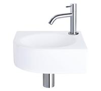 Differnz Cleo Kit lave-mains - 30x30x10cm - Quart de rond - 1 trou de robinet - Robinet chromé courbé - Céramique blanche 38.401.13
