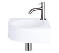 Differnz Cleo kit lave-mains - 30x30x10cm - quart de rond - 1 trou de robinet - robinet chromé mat courbé - céramique blanche 38.401.10