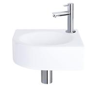 Differnz Cleo Kit lave-mains - 30x30x10cm - Quart de rond - 1 trou de robinet - Robinet droit chromé - Céramique blanche 38.401.12