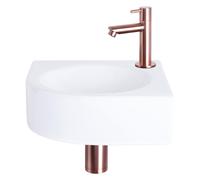 Differnz Cleo kit lave-mains - 30x30x10cm - quart de rond - 1 trou de robinet - robinet rose cuivre droit - céramique blanche 38.401.16