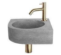 Differnz Cleo kit lave-mains - 31,5x31,5x10cm - quart de rond - 1 trou de robinet - robinet courbé doré mat - Gris Béton 38.401.30