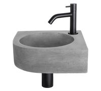 Differnz Cleo Kit lave-mains - 31,5x31,5x10cm - Quart de rond - 1 trou de robinet - Robinet courbé noir mat - Gris béton 38.401.20
