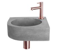 Differnz Cleo kit lave-mains - 31,5x31,5x10cm - quart de rond - 1 trou de robinet - robinet droit en cuivre rose - béton gris 38.401.28
