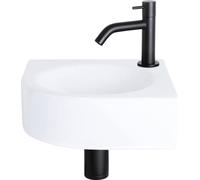 Differnz Cleo lavabo à poser 30x30x10 cm - lavabo salle de bain céramique blanc - avec robinet salle de bain en noir mat - lavabo avec robinetterie courbe pour WC invités