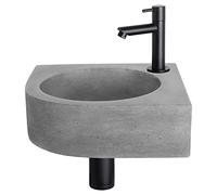 Differnz Cleo Lavabo - Gris foncé - Béton - Robinet droit - Noir mat - Kit complet - 31,5 x 31,5 x 10 cm