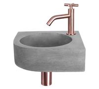 Differnz Cleo pack lave-mains d'angle - 31,5 x 31,5 x 10 cm - béton gris - robinet courbé cuivre à croisillon 38.401.29