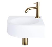 Differnz Cleo Set lave-mains 30x30x10cm 1 trou avec robinet courbé et siphon + bonde or mat Quart de rond Céramique Blanc 38.401.18