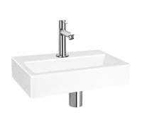 Differnz Flat kit lave-mains - 38x24x8cm - Rectangulaire - 1 trou de robinet - Robinet chromé droit - Céramique blanche SW21912/SW494076/SW539762/SW696219