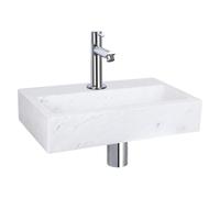 Differnz Flat kit lave-mains - 38x24x8cm - Rectangulaire - 1 trou de robinet - Robinet chromé droit - Marbre blanc 38.400.28