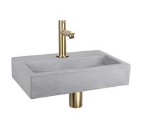 Differnz Flat kit lave-mains - 38x24x8cm - Rectangulaire - 1 trou de robinet - Robinet doré mat droit - Béton Gris 38.400.23
