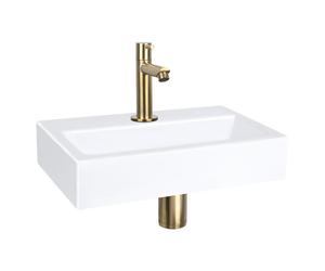 Differnz Flat kit lave-mains - 38x24x8cm - Rectangulaire - 1 trou de robinet - Robinet droit doré mat - Céramique blanche 38.400.11