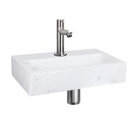 Differnz Flat kit lave-mains - 38x24x8cm - Rectangulaire - 1 trou de robinet - Robinet droit en chrome mat - Marbre Blanc 38.400.27