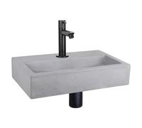 Differnz Flat kit lave-mains - 38x24x8cm - Rectangulaire - 1 trou de robinet - Robinet droit noir mat - Béton gris 38.400.13