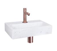 Differnz Flat kit lave-mains - 38x24x8cm - Rectangulaire - 1 trou de robinet - Robinet rose cuivre droit - Marbre blanc 38.400.32