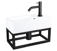 Differnz Force Ensemble Lave-Mains - Lavabo Compact en Céramique - Robinet Courb